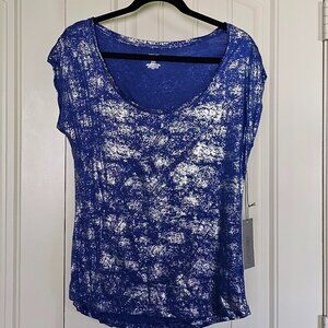Jennifer Lopez riyal blue and silver short sleeve top